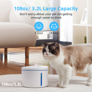 DOGNESS  Pet Water Fountain  Plus  3.2L/108oz Cat Dog Drinking Fountain Super Quiet Flower