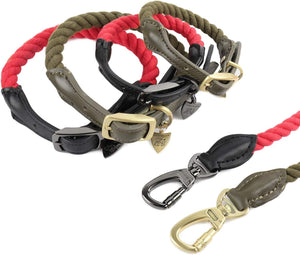DOGNESS Cotton Rope Dog Collar, with Adjustable Soft Leather Strap